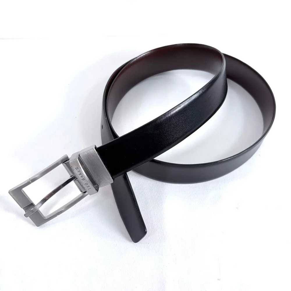 Ted Baker Reversible Belt Black Brown Leather Silver Buckle Size 38